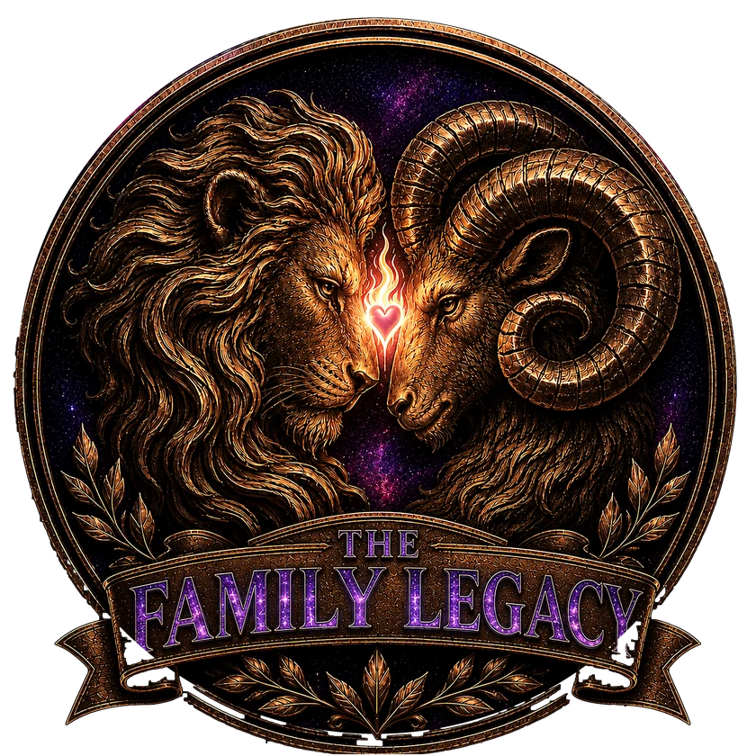 The Family Legacy bronze lion and ram crest